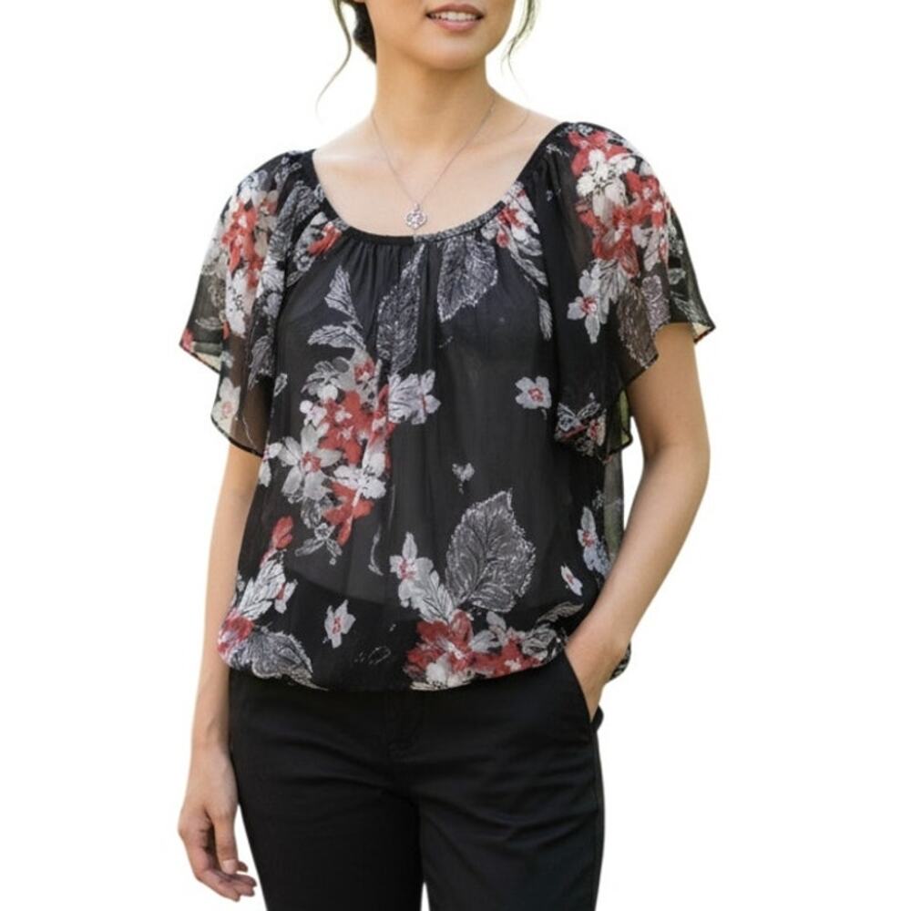 Full Tilt floral chiffon top size small black and red